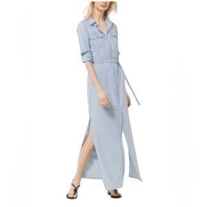 Michael Kors Blue Buttoned Maxi Dress with Polo Collar Western Rodeo Chambray S